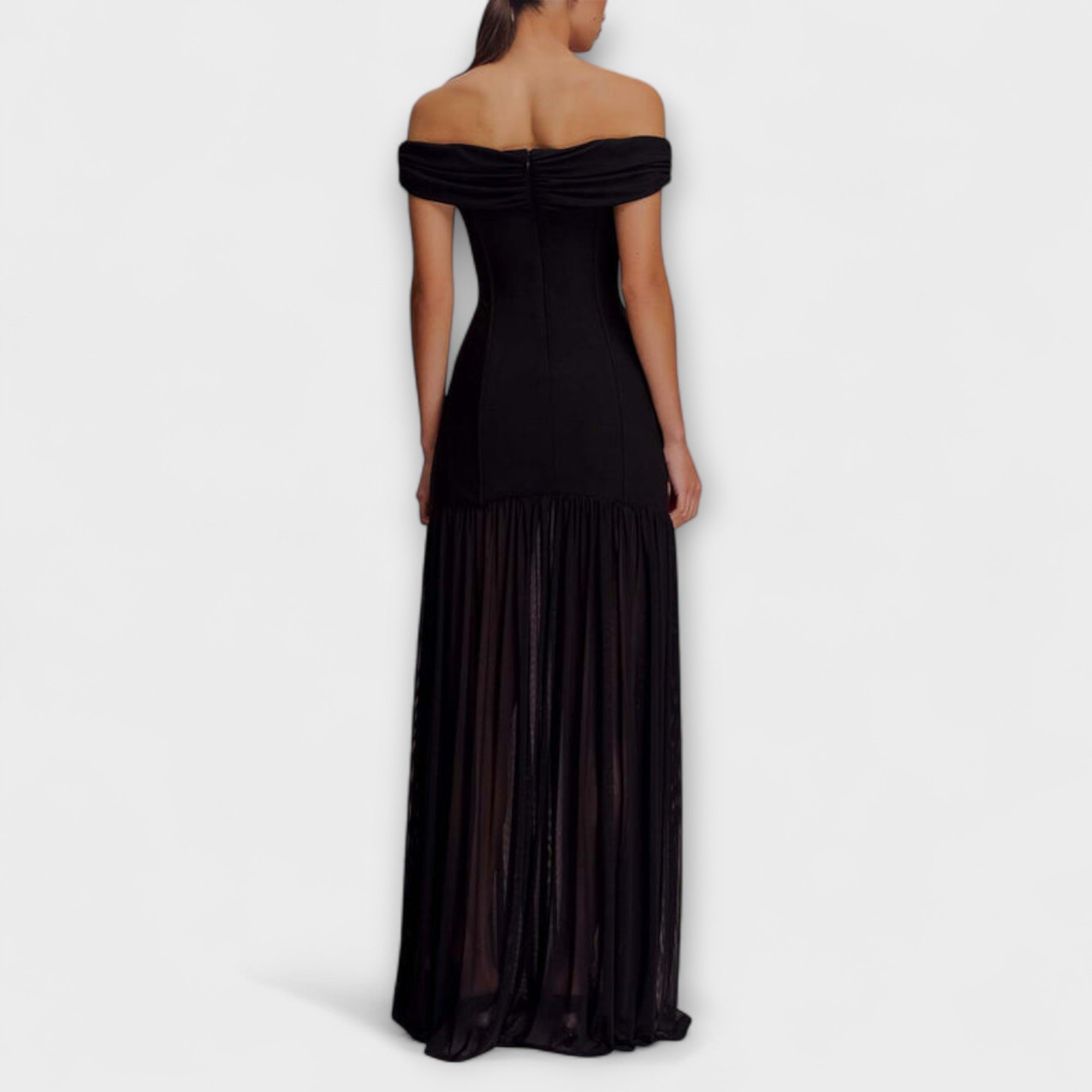 מאילי - שמלת מקסי גוף צמודה ללא רצועות עם קישוטים פרחוניים