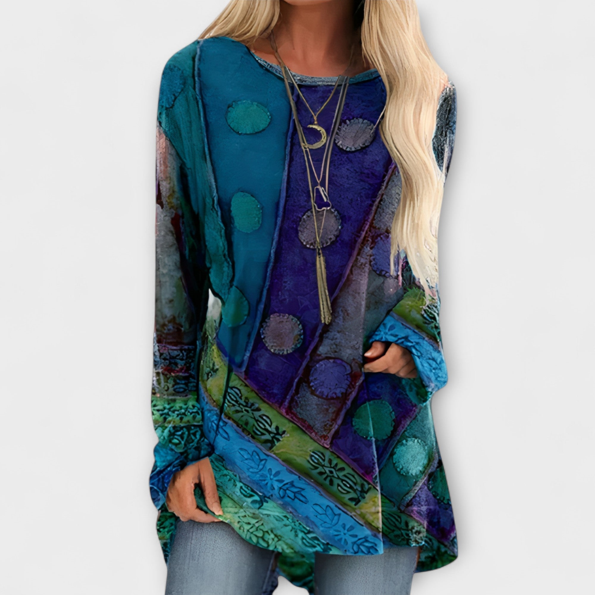 חולצת נשים אופנתית עם הדפס אתני