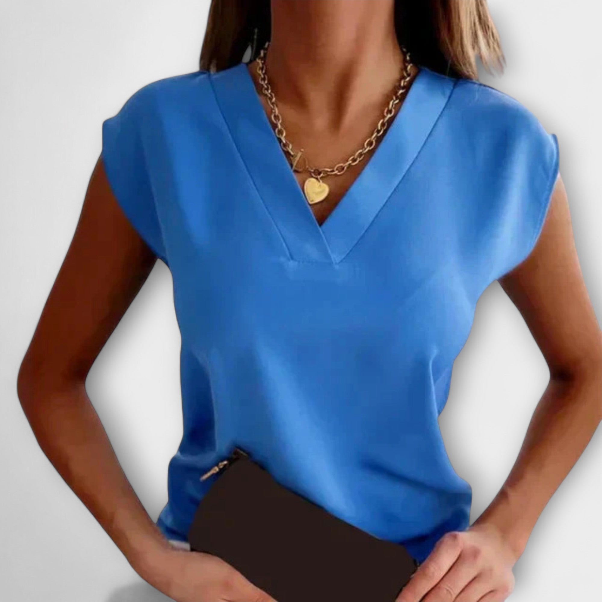 חולצת נשים עם צוואר V לקיץ עם שרוולים רחבים