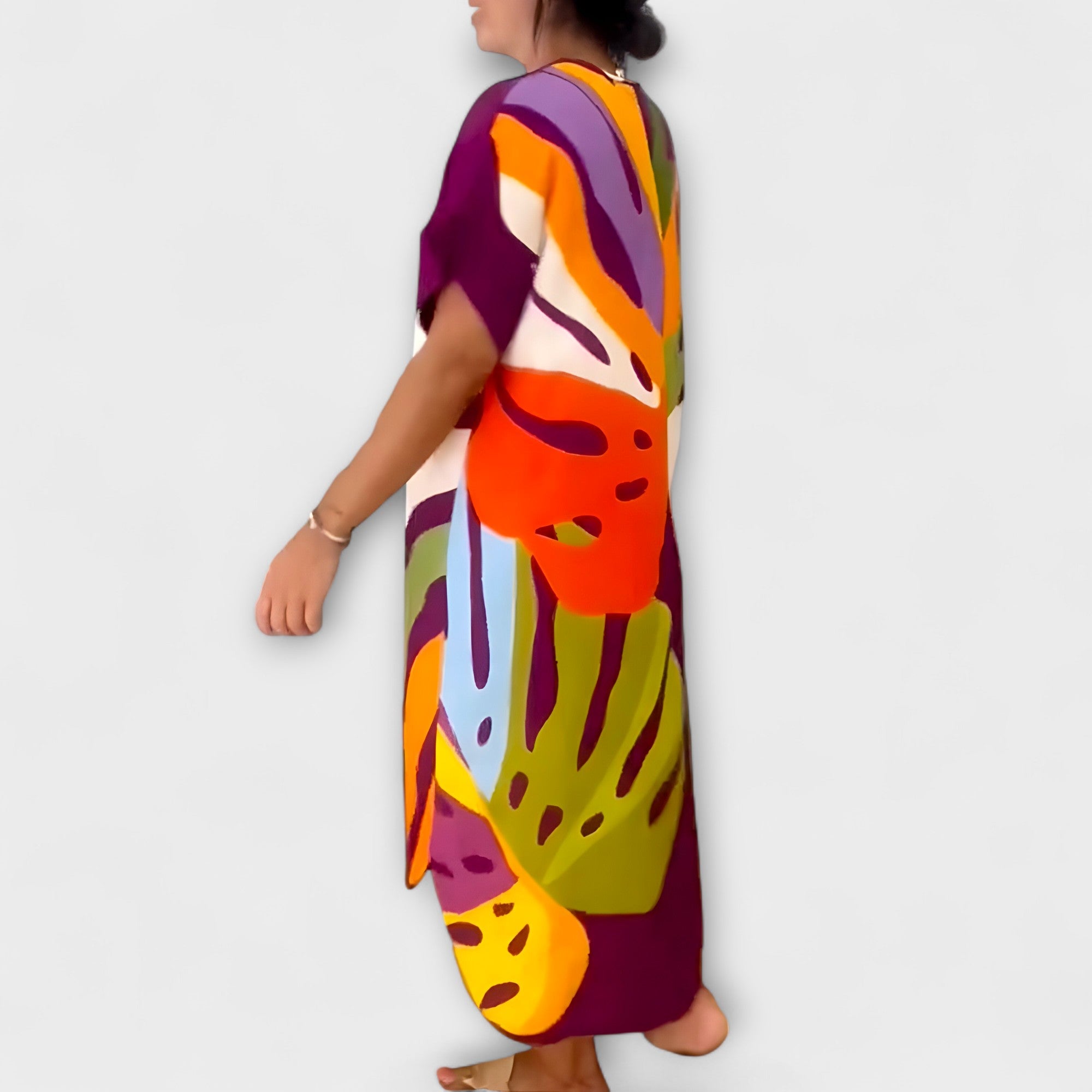 רוֹס - שמלה נינוחה עם הדפס עלים צבעוני