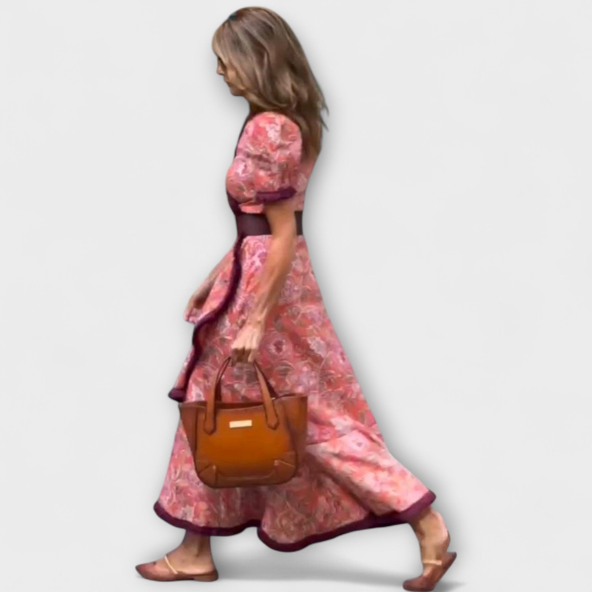 שמלות מקסי ורודות אלגנטיות עם שרוולים קצרים