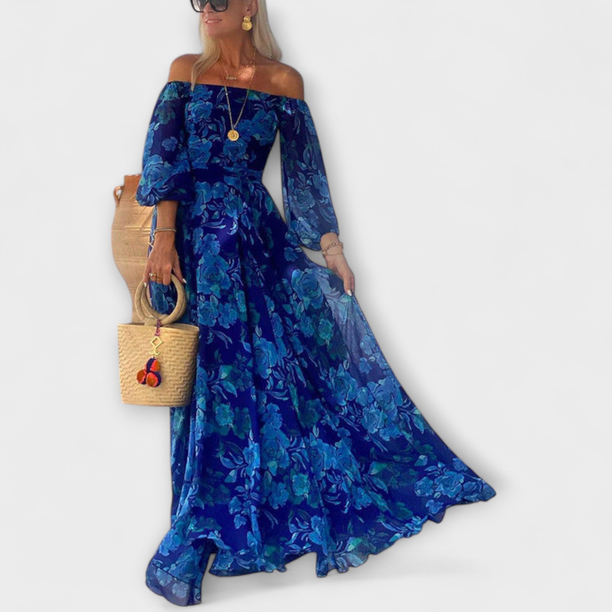 ג'וניפר - שמלת מקסי עם כתפיים חשופות ומרופדת