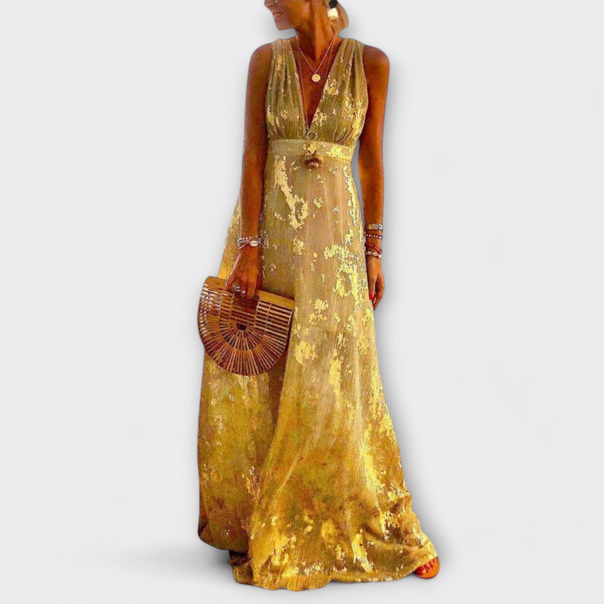 שמלות זורמת עם צווארון V ופרטי פייטים