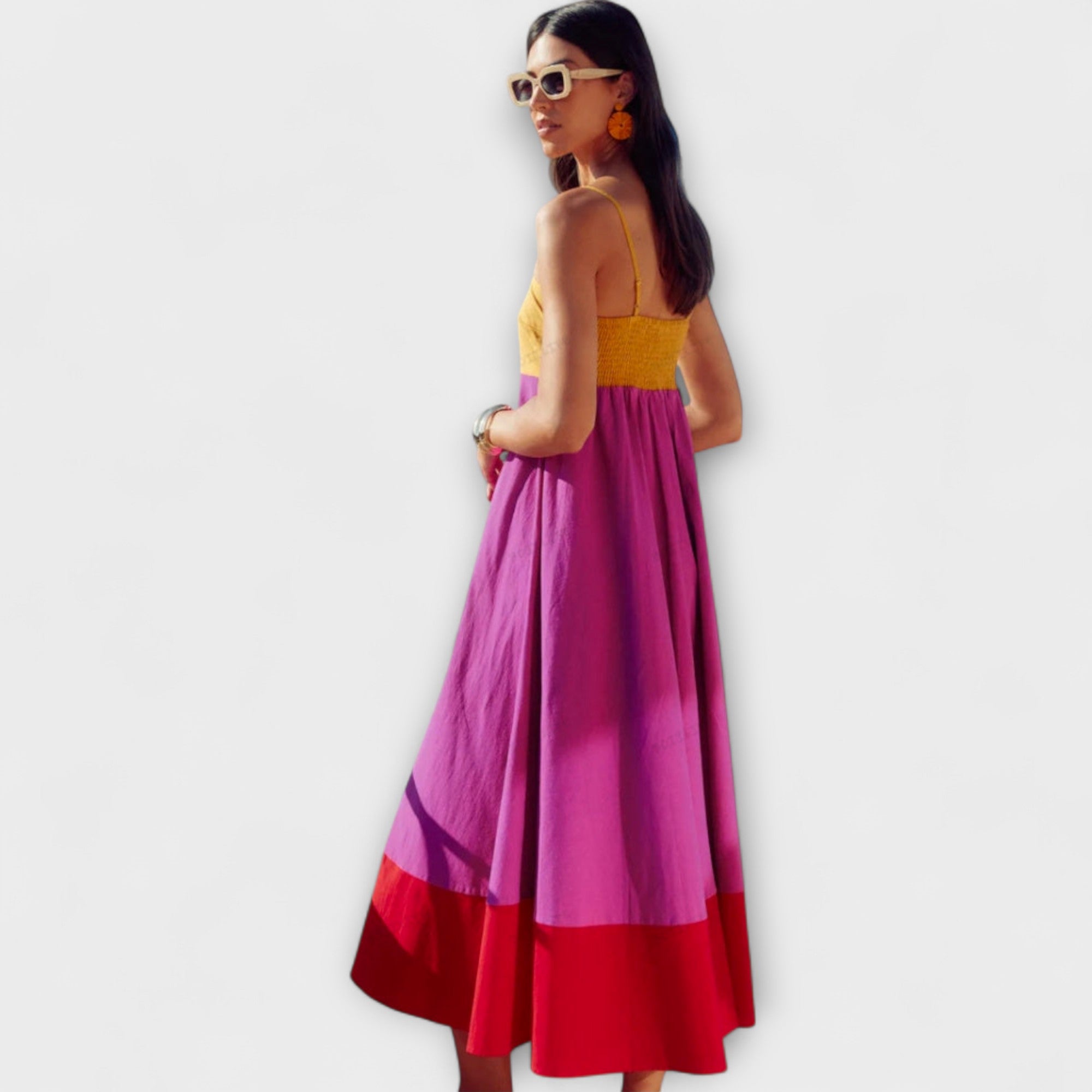 שמלת ספגטי עם בלוק צבע