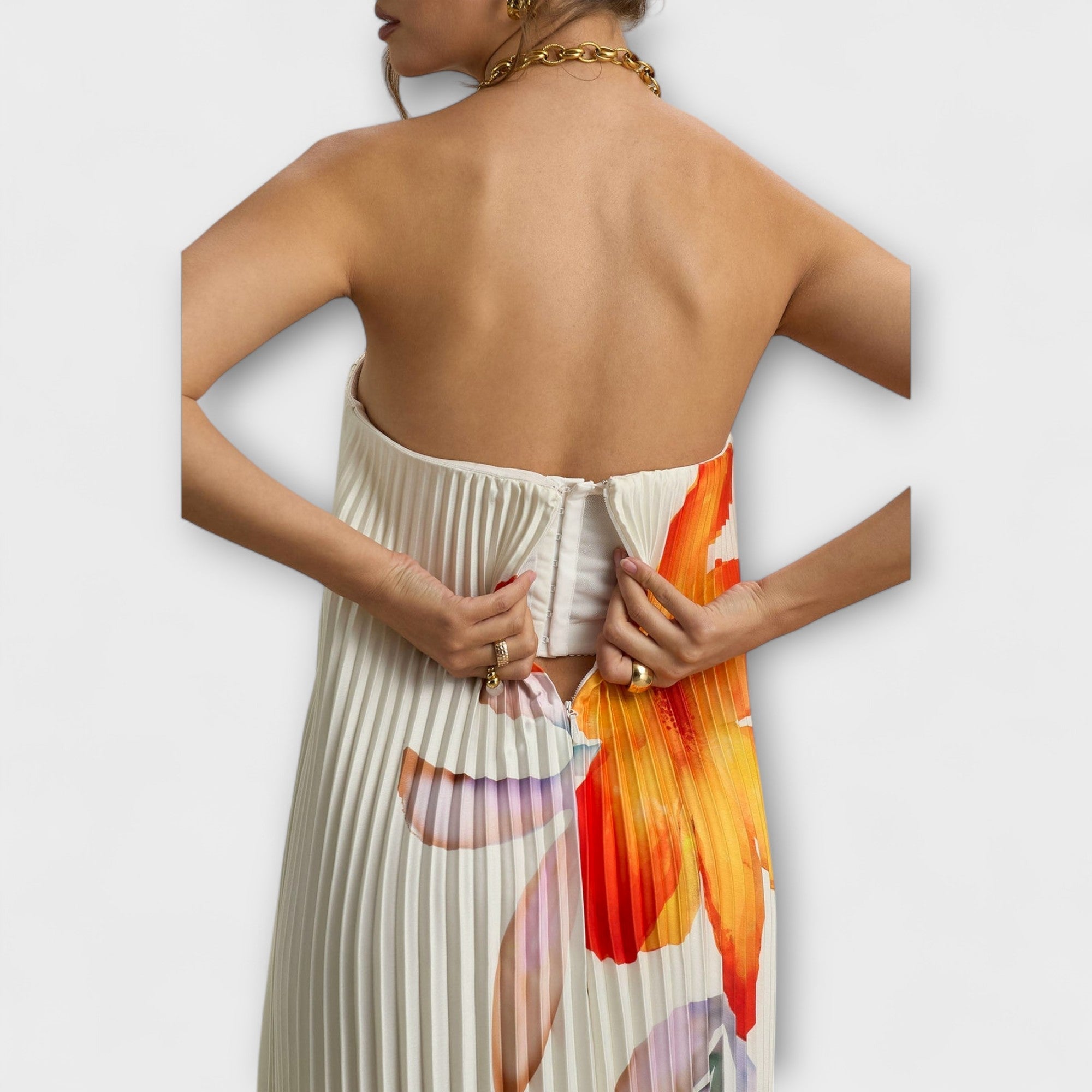 מישל - שמלת מקסי מתוקה בפרחוני כתום