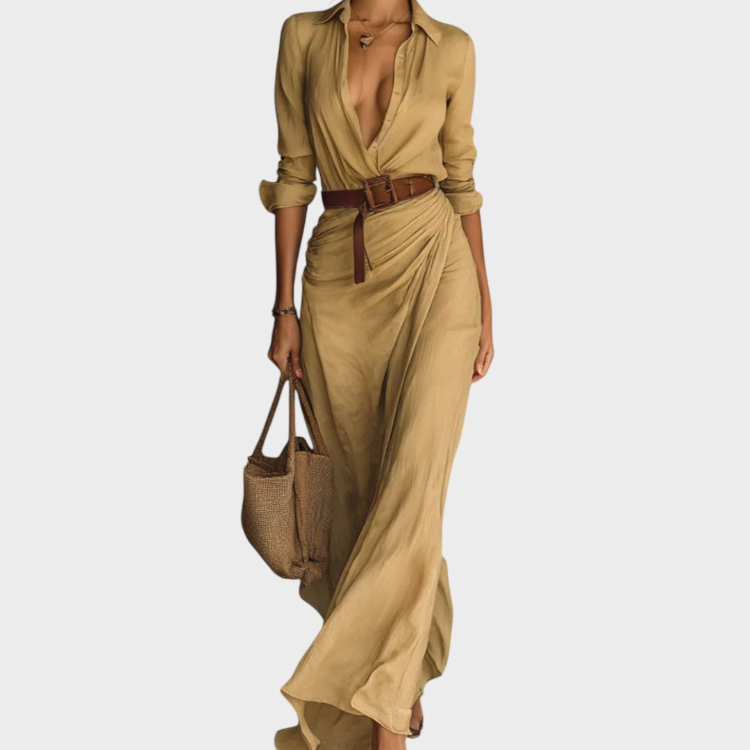 ג'וליה - שמלת מקסי צמודה עם שרוולים ארוכים