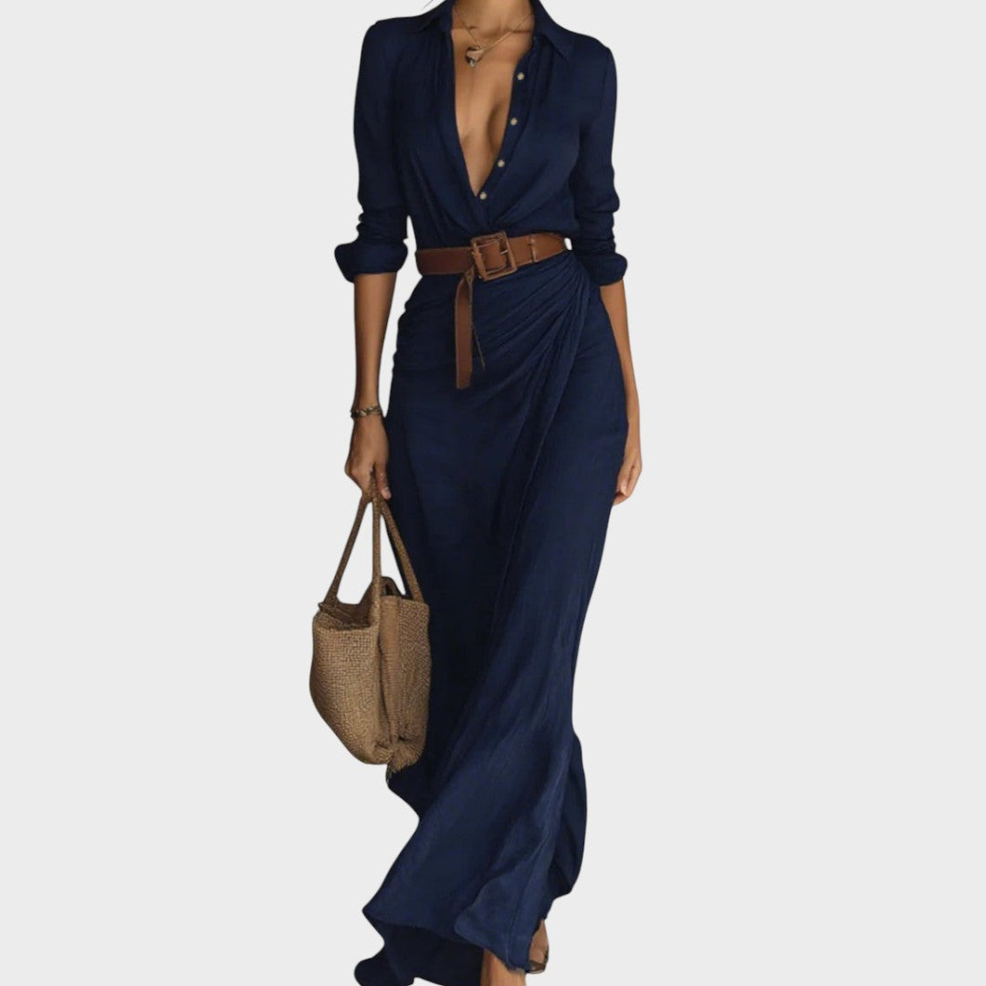 ג'וליה - שמלת מקסי צמודה עם שרוולים ארוכים