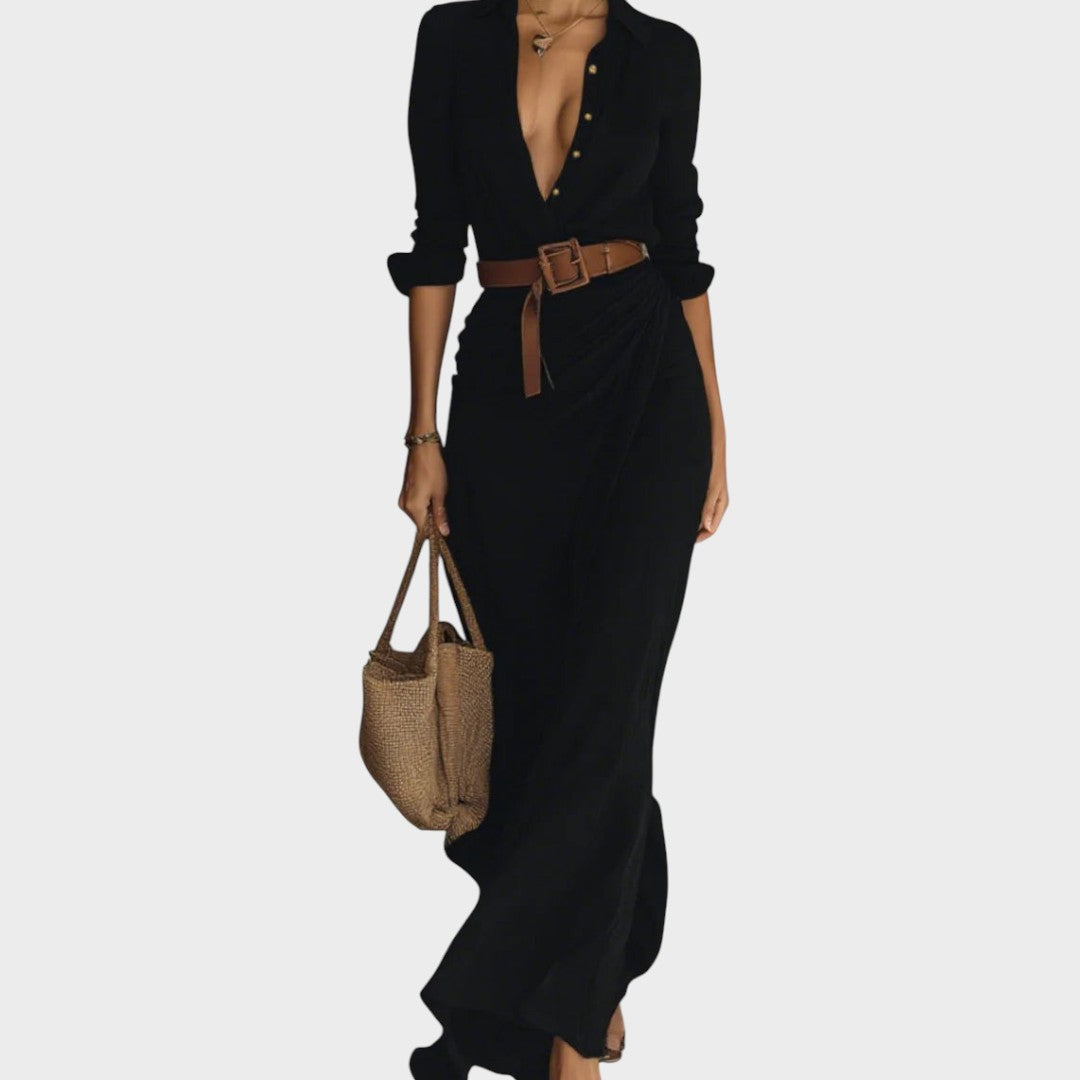 ג'וליה - שמלת מקסי צמודה עם שרוולים ארוכים