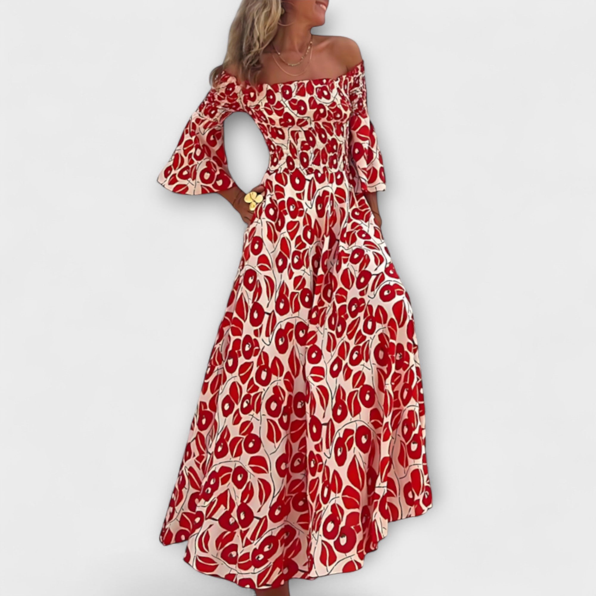 בלה - שמלה עם כתפיים חשופות עם פרחי ים