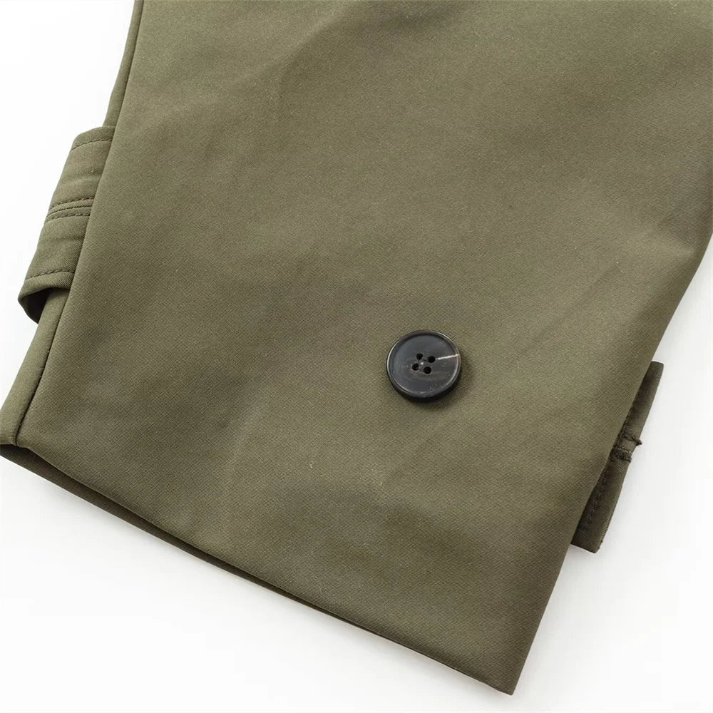 מעיל טרנץ' שחור לנשים - מעיל סתיו אופנתי עם כובע, שרוולים ארוכים ולקט