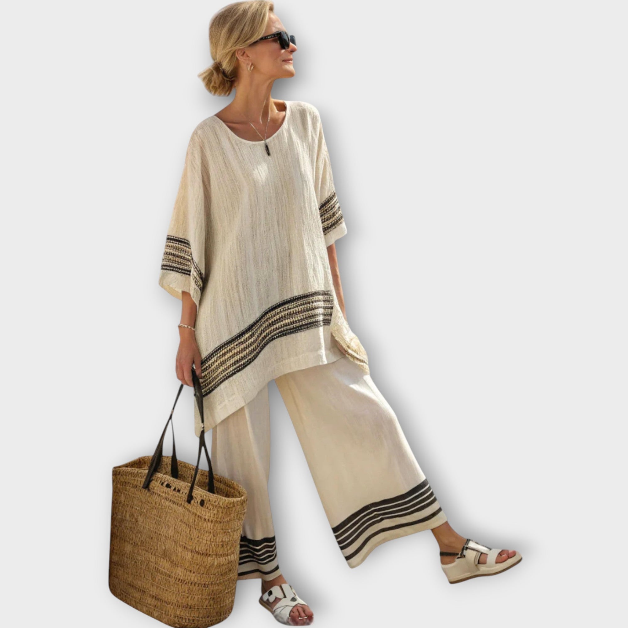 אנילה - סט אלגנטי דו-חלקי בעיצוב מפוספס