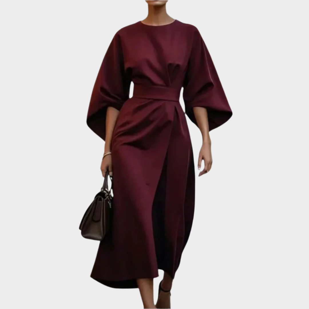 שמלות מינימליסטית עם חגורה ושרוולים רחבים