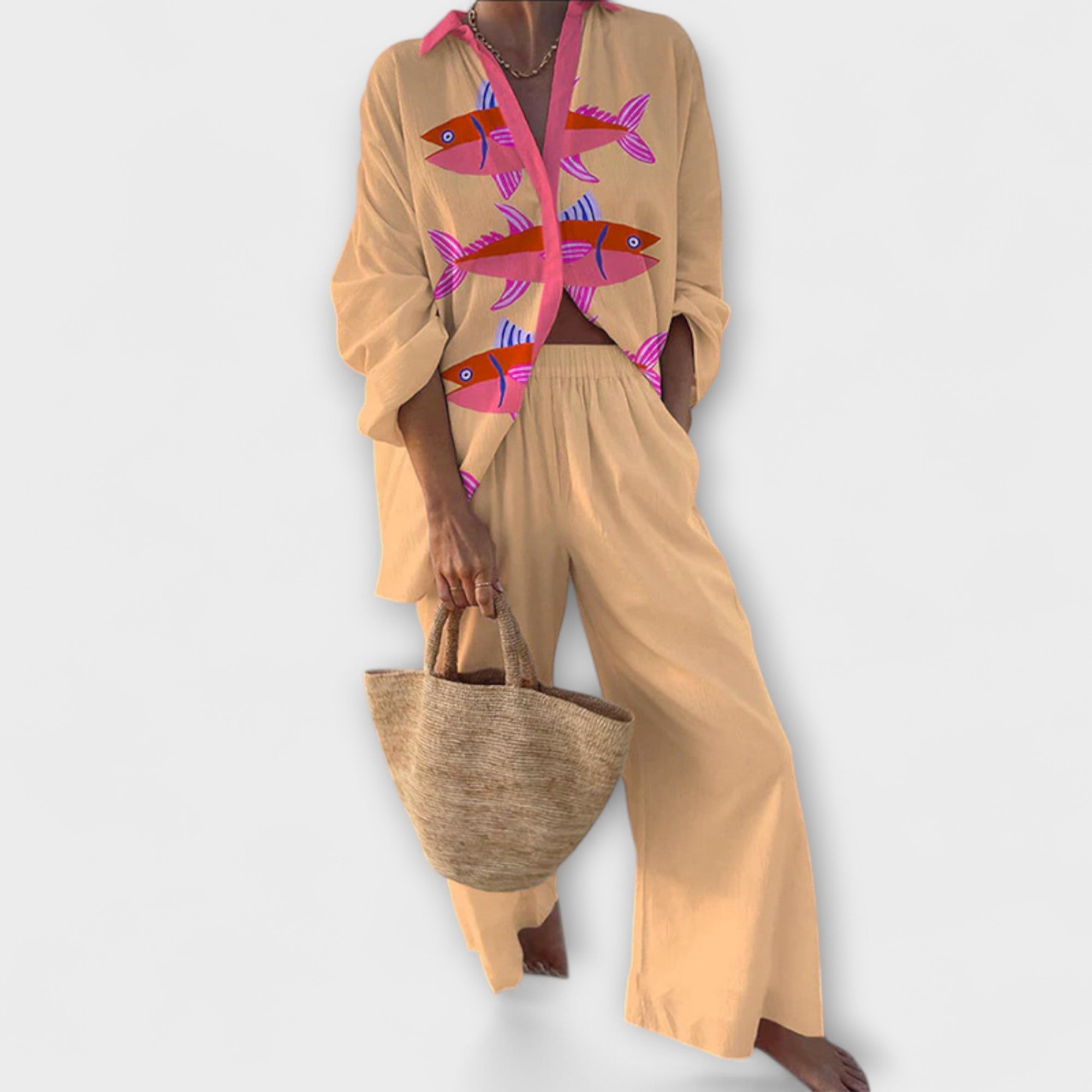 אֵוָלִיס – חליפת פשתן עם הדפס דגים