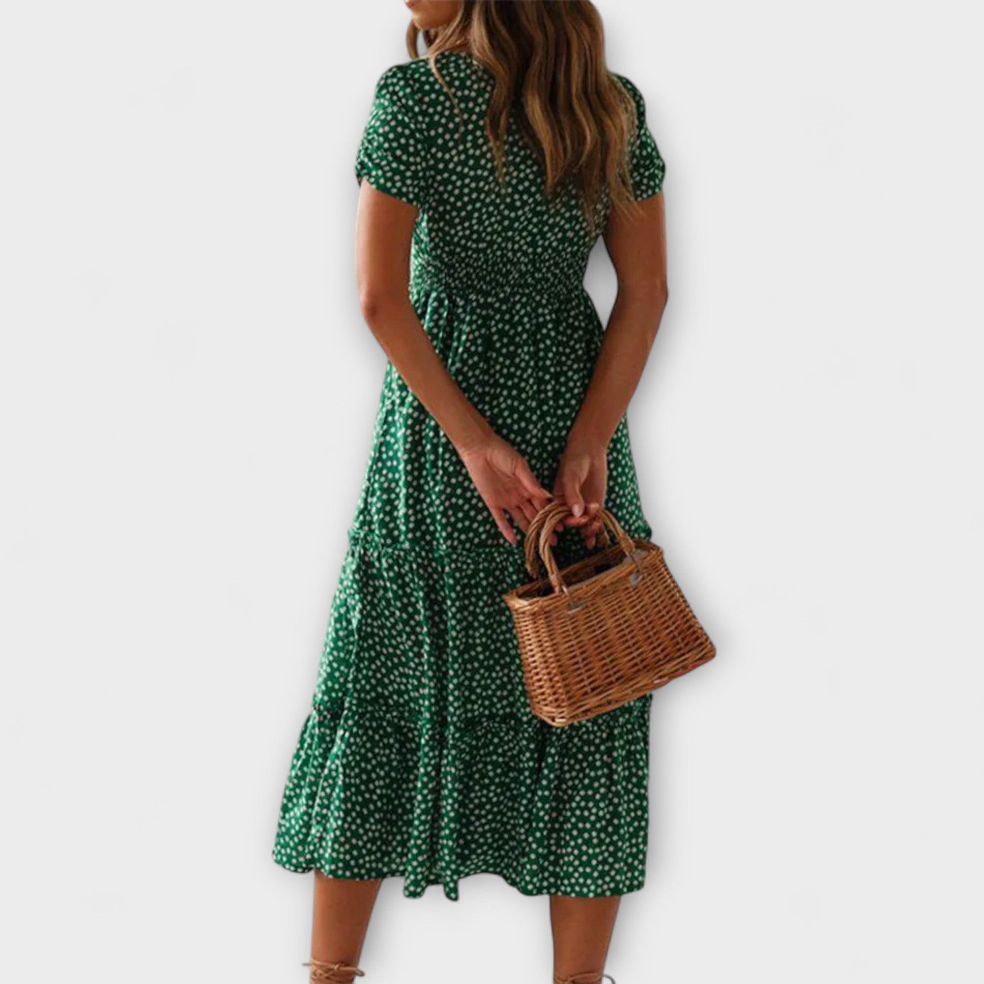 שמלת מקסי עם שרוולים נפוחים בעיצוב פרחים וינטג'