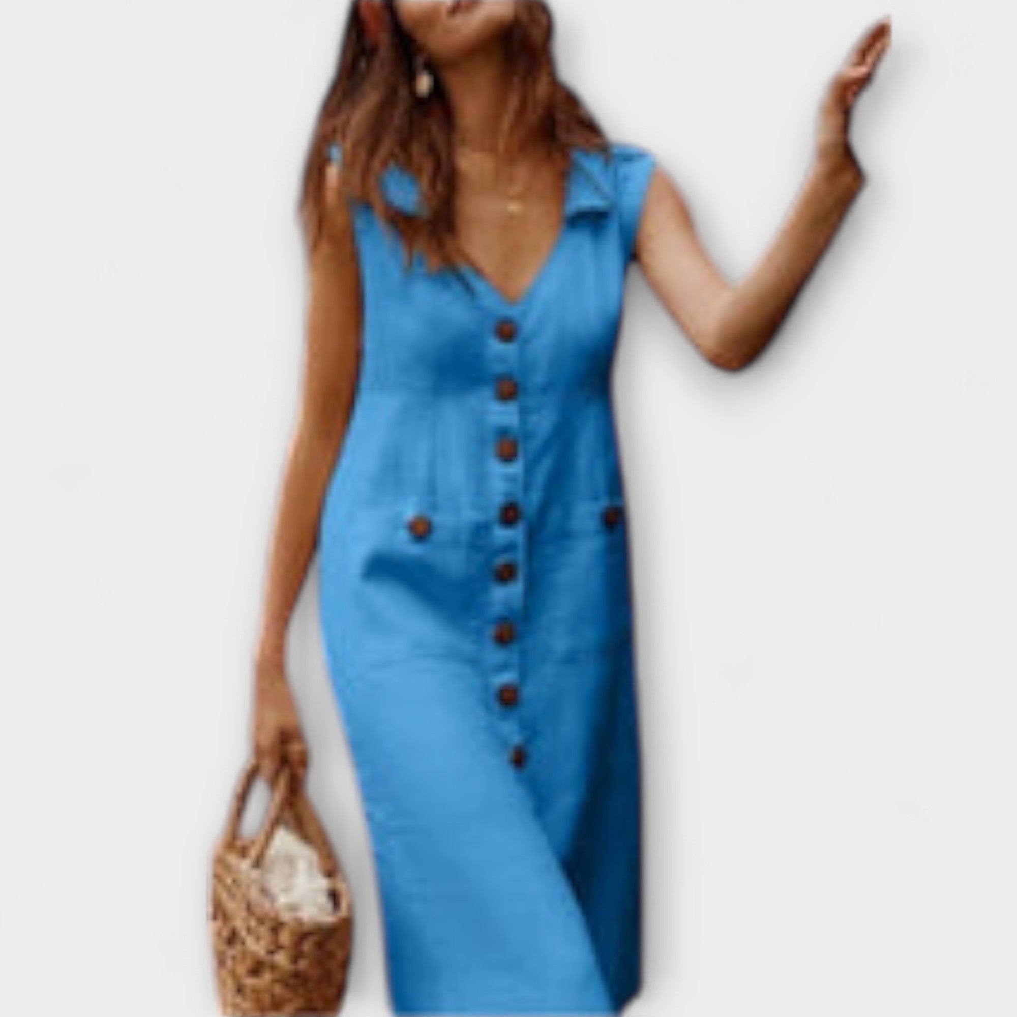 נורה – שמלת A-ליינית מבד כותנה-פשתן עם צווארון מקופל