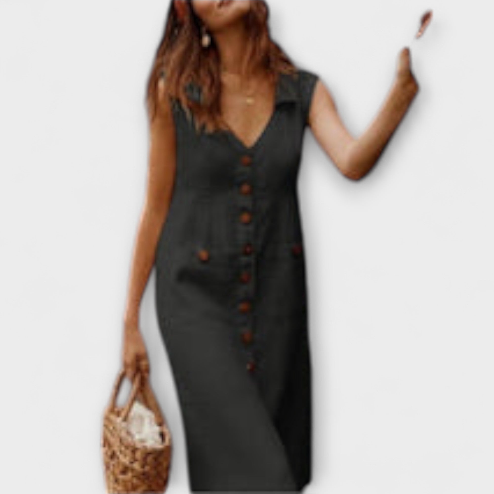 נורה – שמלת A-ליינית מבד כותנה-פשתן עם צווארון מקופל