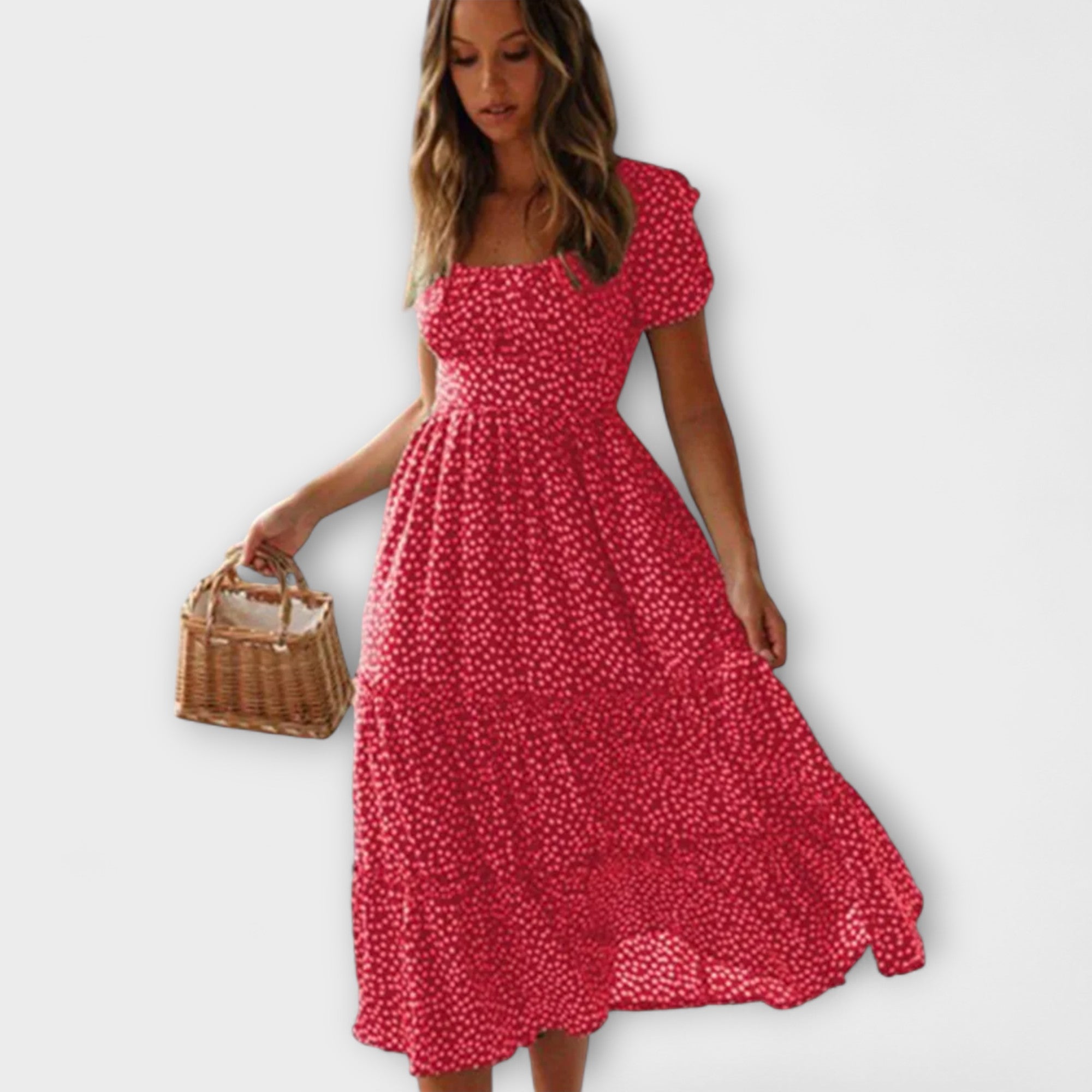 שמלת מקסי עם שרוולים נפוחים בעיצוב פרחים וינטג'