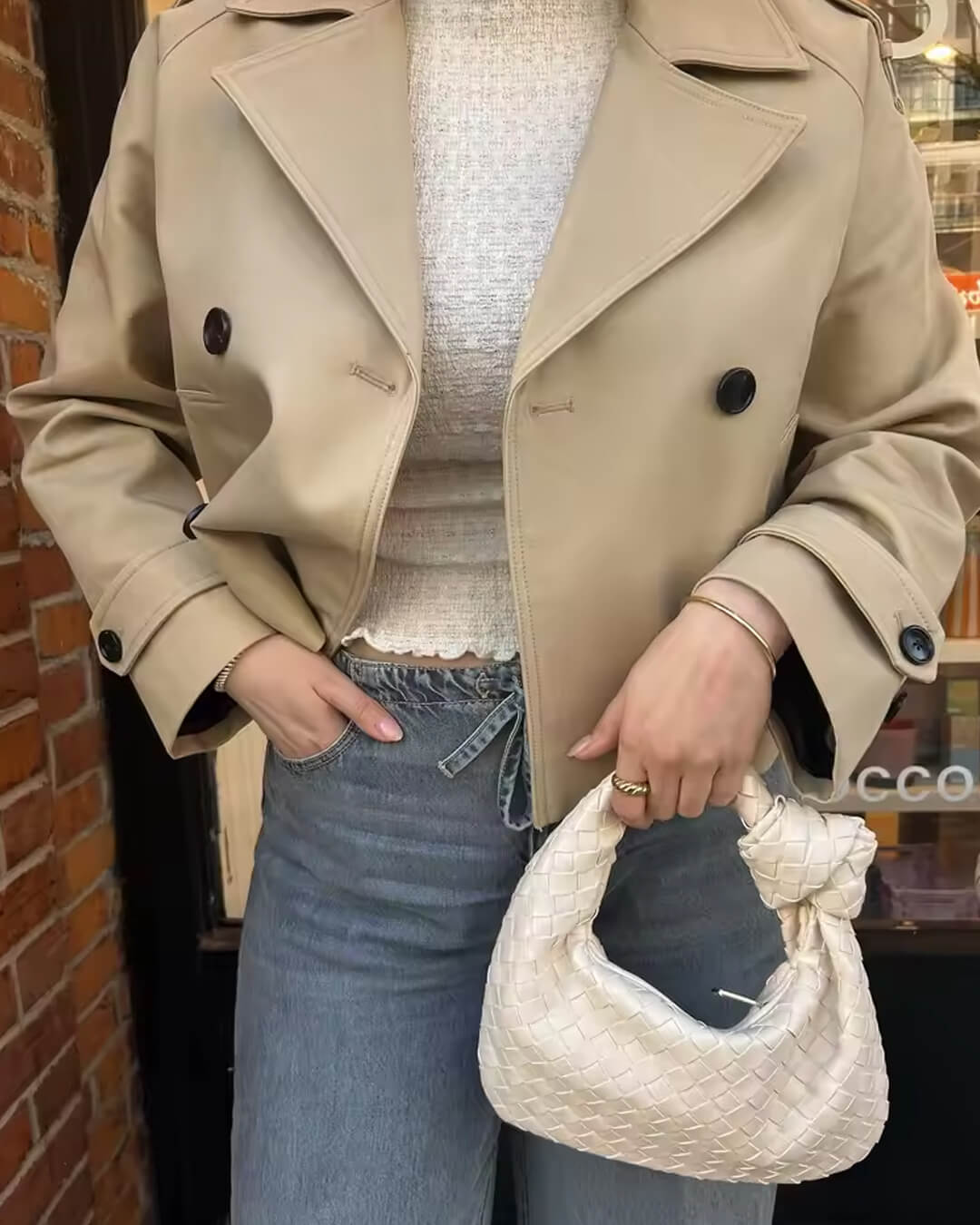 מעיל טרנץ' נשים עם כפתורים כפולים - מעיל אלגנטי לסתיו וחורף למשרד