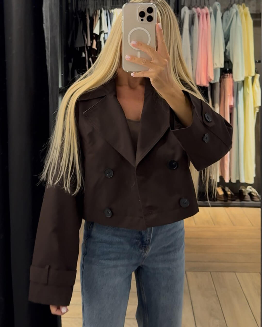 מעיל טרנץ' נשים עם כפתורים כפולים - מעיל אלגנטי לסתיו וחורף למשרד