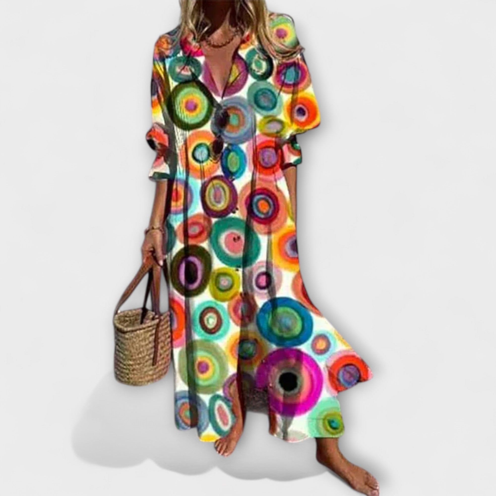 לילה - שמלת מקסי מחמיאה עם כיסוי בטן