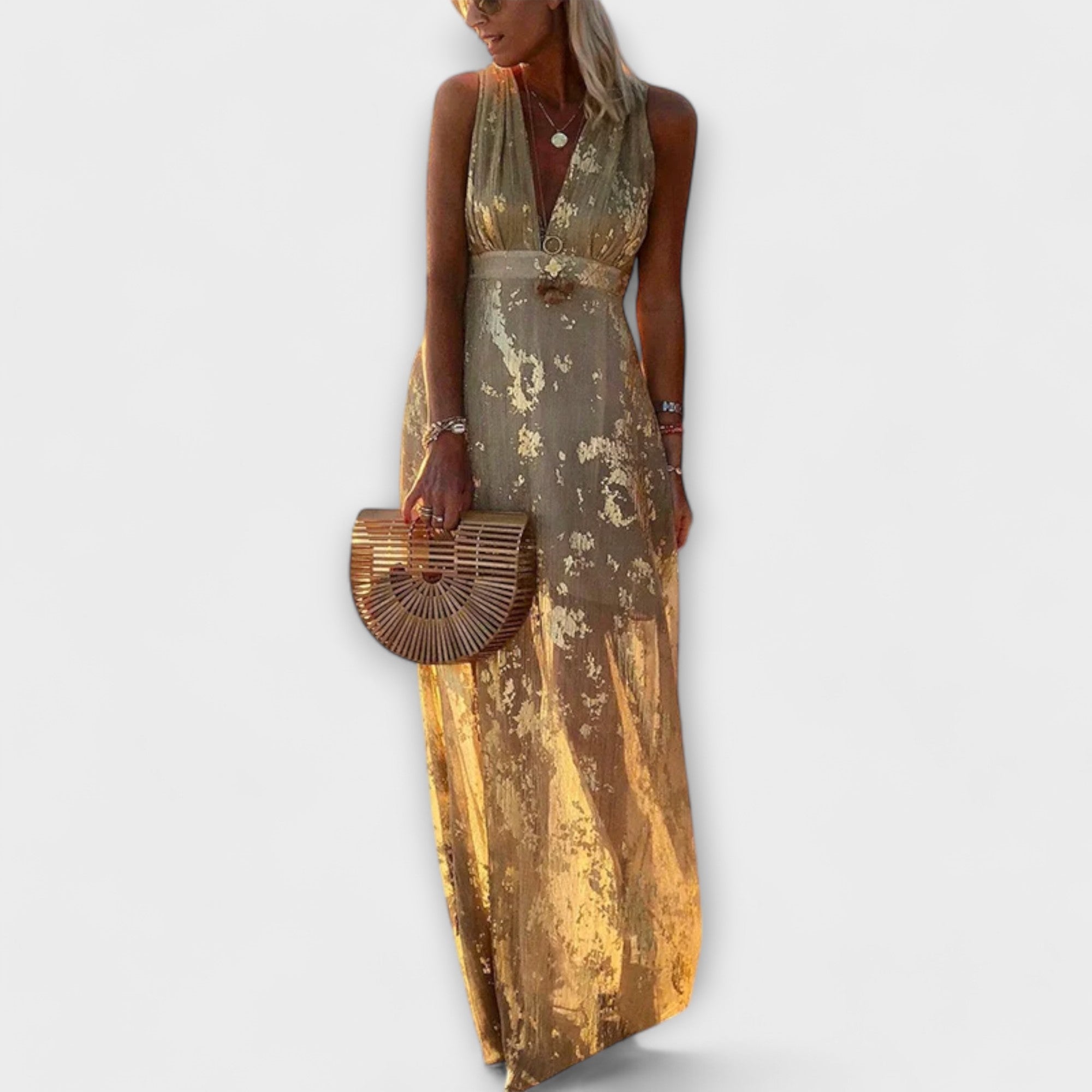 שמלות זורמת עם צווארון V ופרטי פייטים