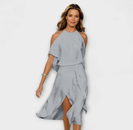 מדונה - שמלה אלגנטית עם שולי כתף אופנתיים