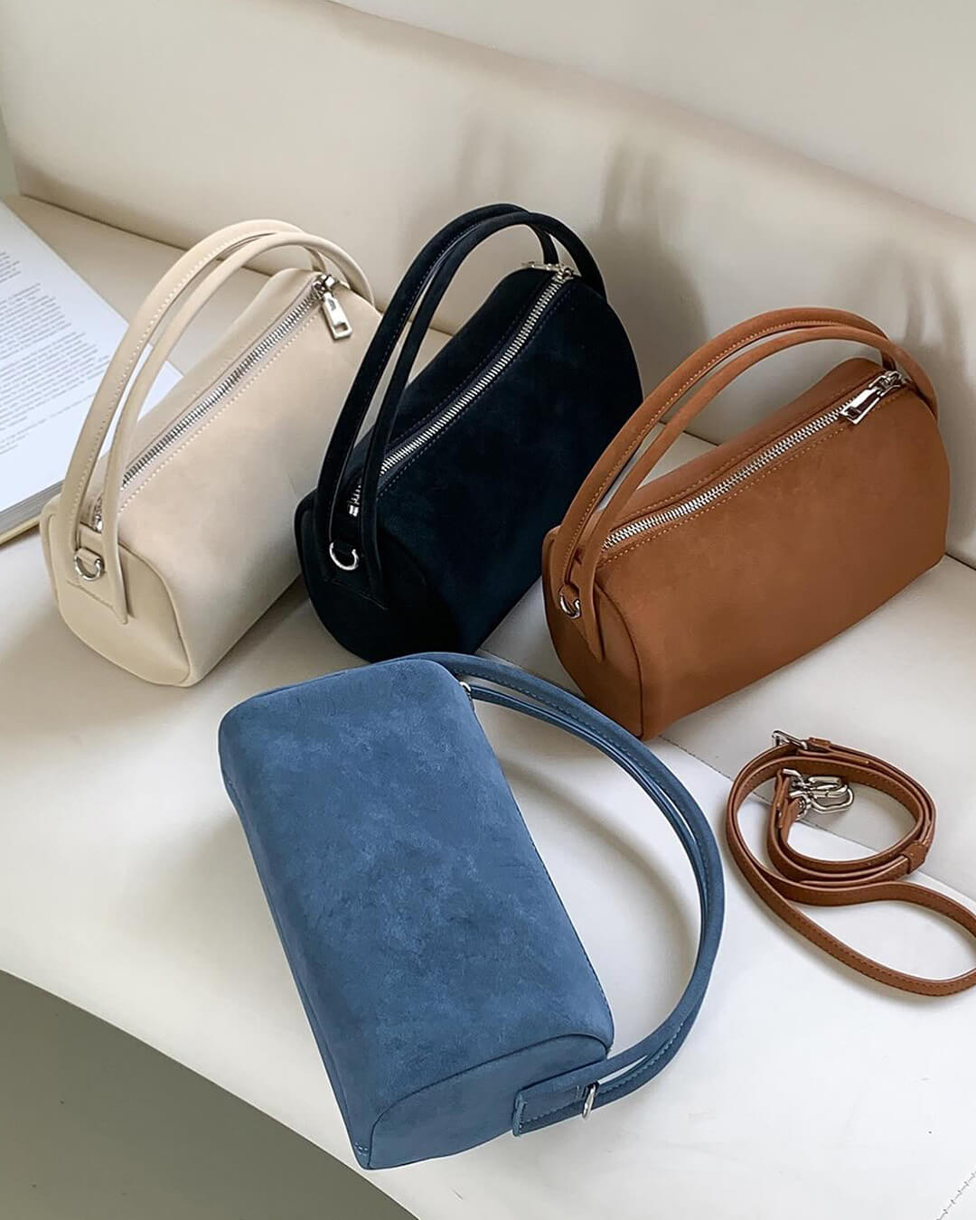 תיק צד אלגנטי מעור זמש - תיק עם רצועה ועם כיסים מרובים לנשים, מושלם לעבודה ולנסיעות