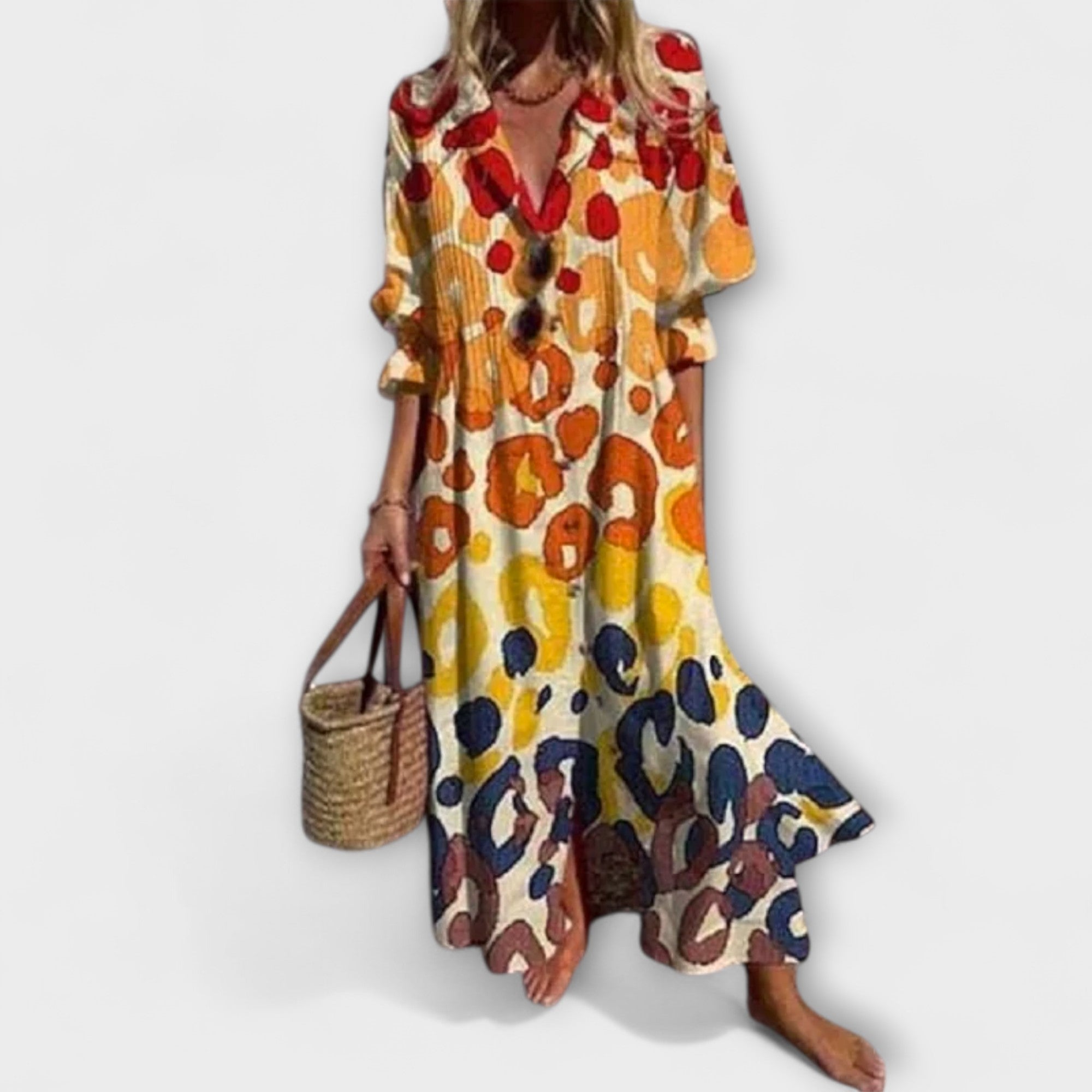 לילה - שמלת מקסי מחמיאה עם כיסוי בטן