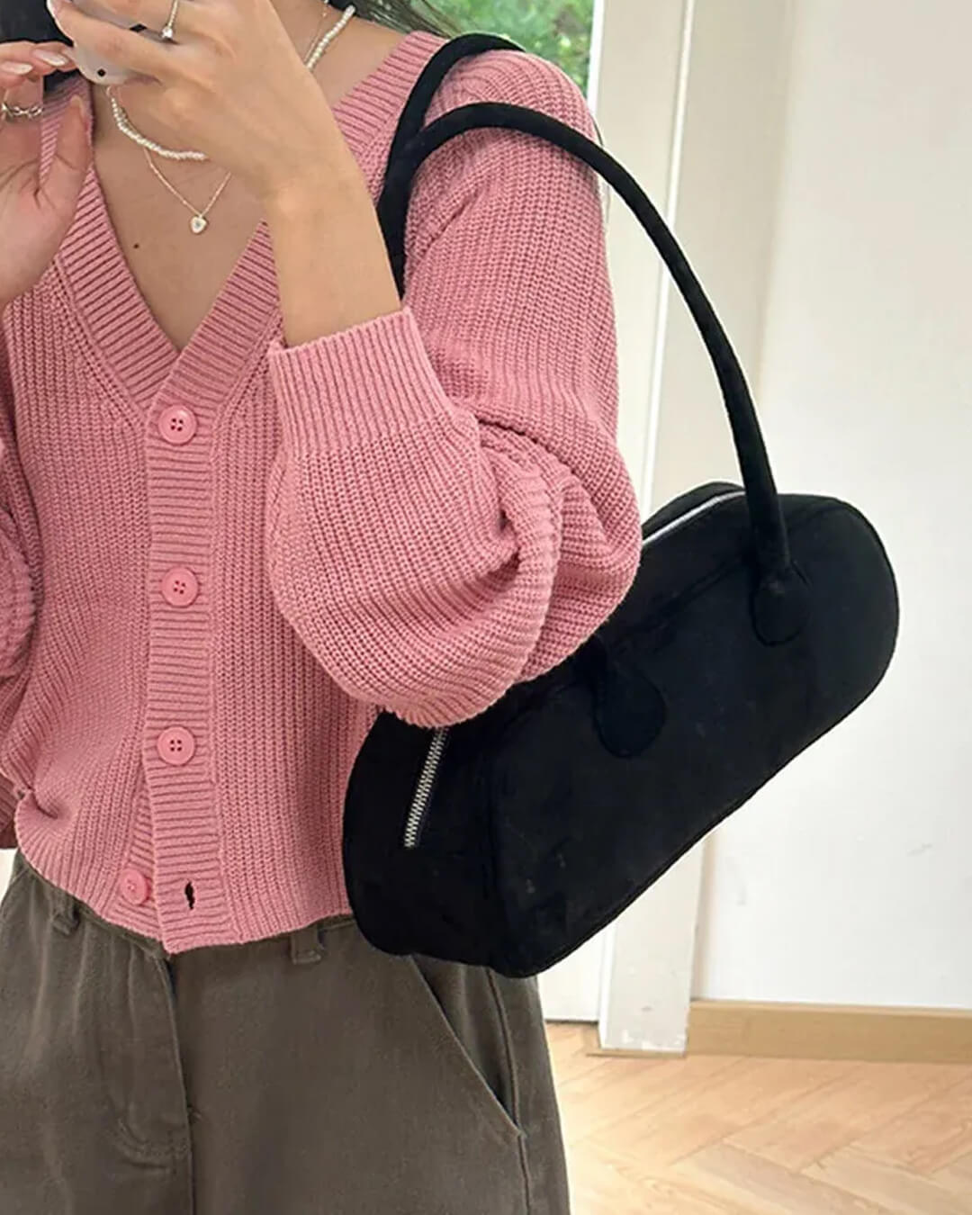 תיק צד וינטג' יחיד מנעור סינתטי לנשים - תיק יומי מבד קטיפתי רך