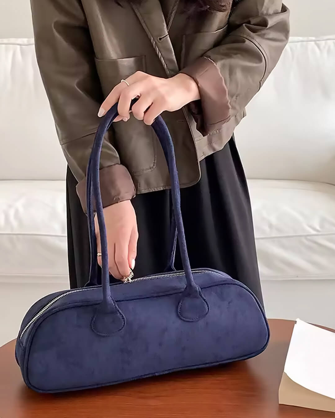 תיק צד וינטג' יחיד מנעור סינתטי לנשים - תיק יומי מבד קטיפתי רך