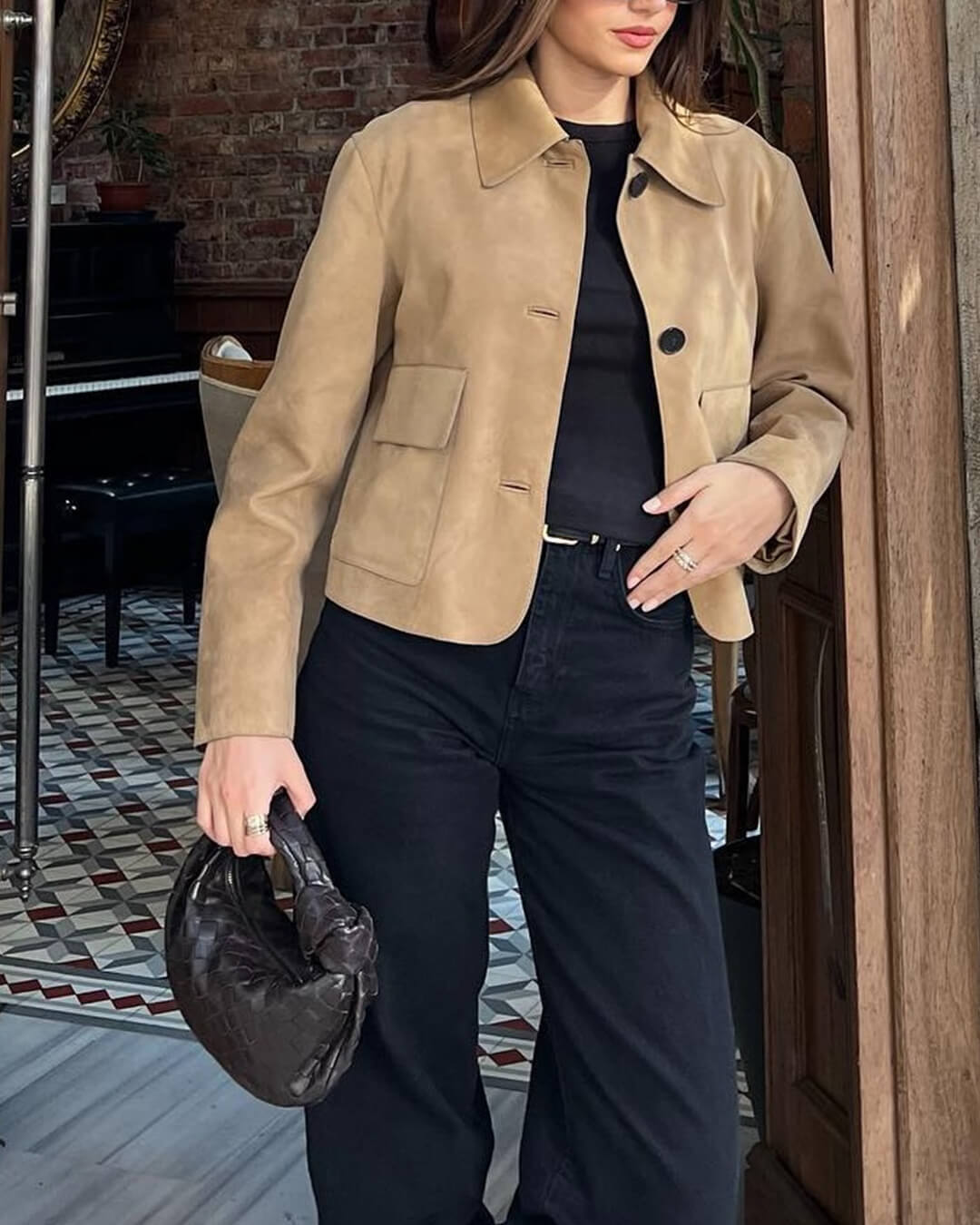 מעיל אפקט זמש רטרו לנשים - שכבת סטייל לעונה