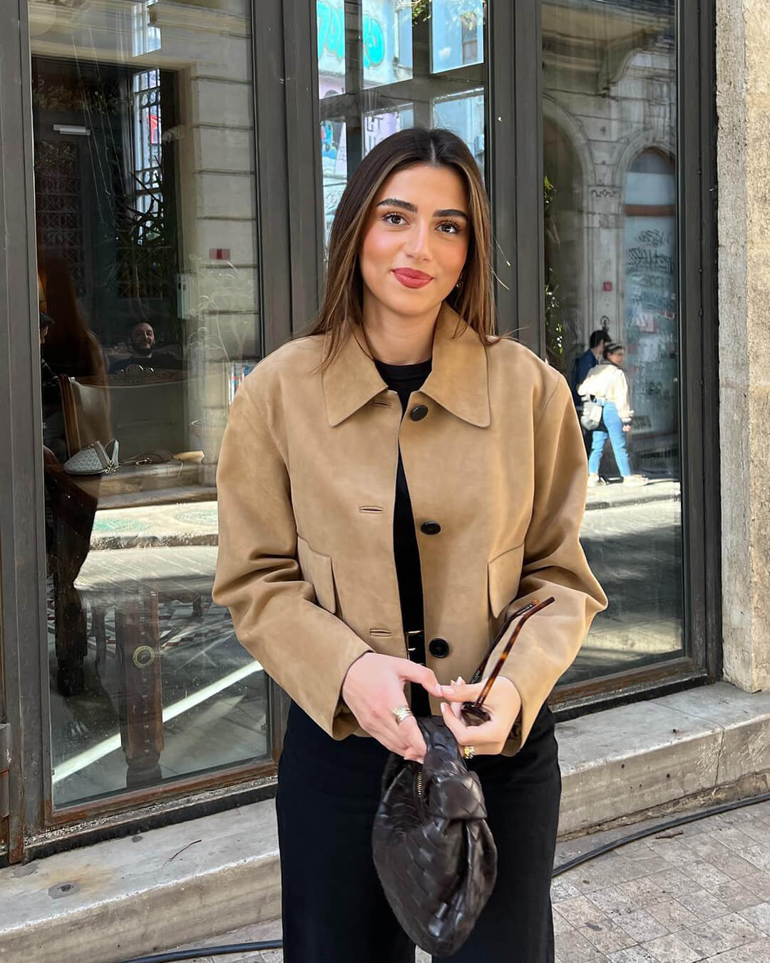 מעיל אפקט זמש רטרו לנשים - שכבת סטייל לעונה