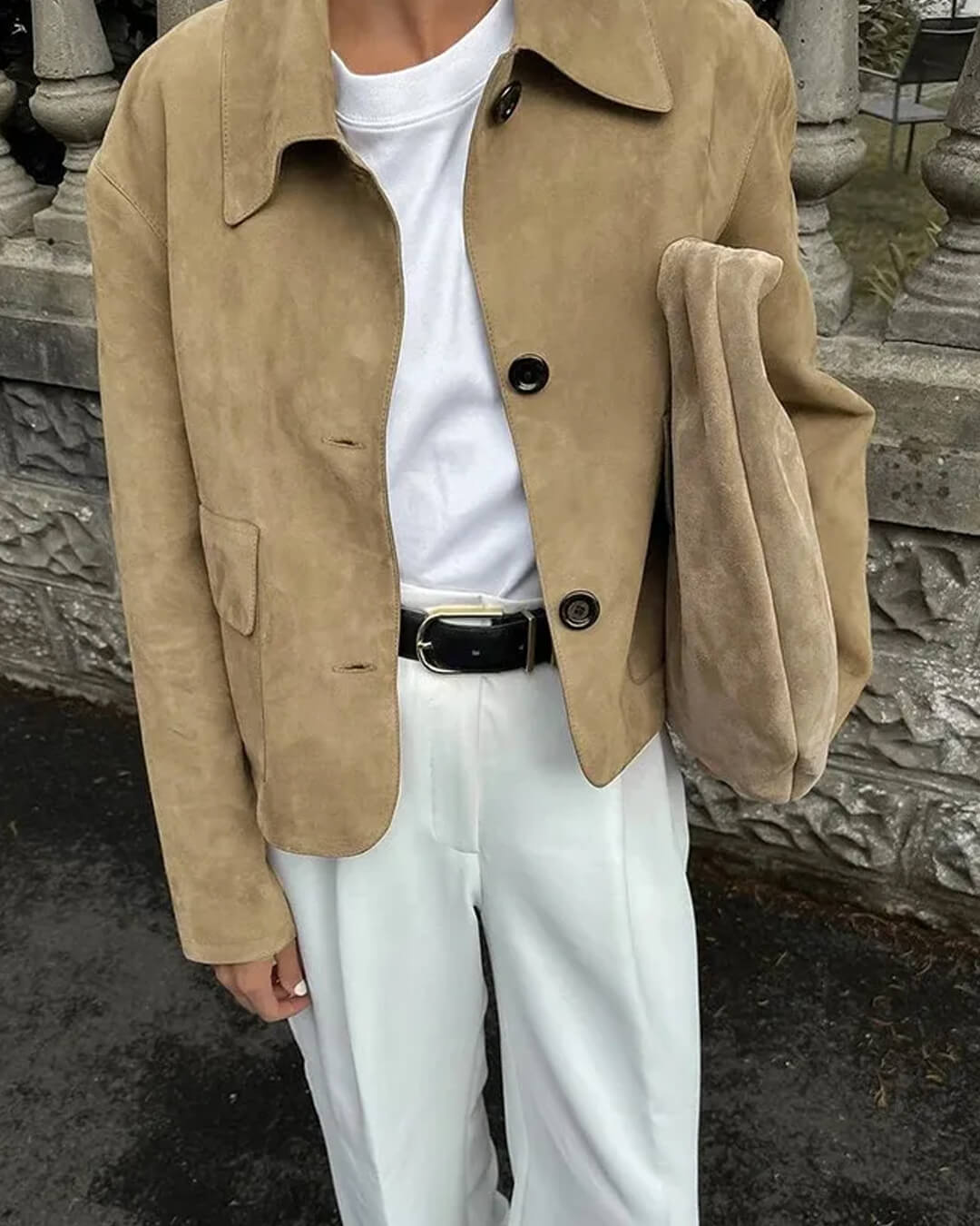 מעיל אפקט זמש רטרו לנשים - שכבת סטייל לעונה