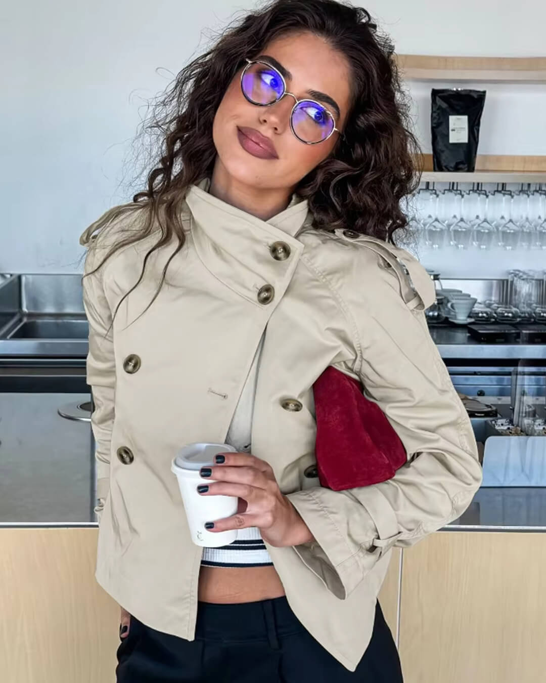 מעיל טרנץ' אלגנטי שחור עמיד למים לנשים - מעיל לכל העונות