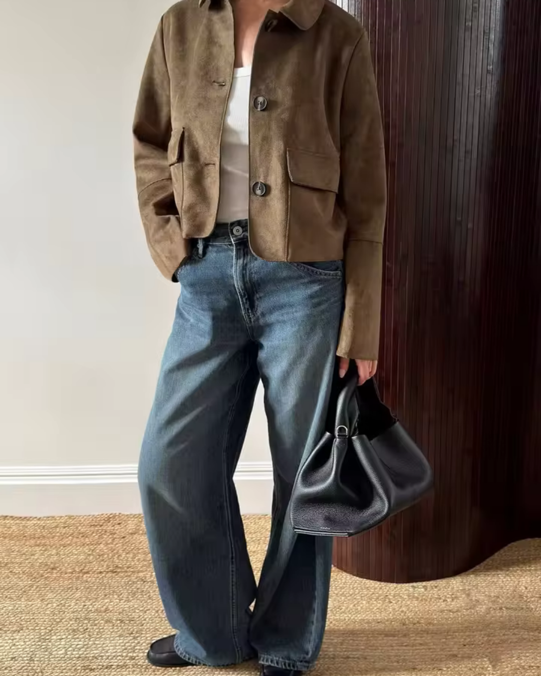 מעיל אפקט זמש רטרו לנשים - שכבת סטייל לעונה