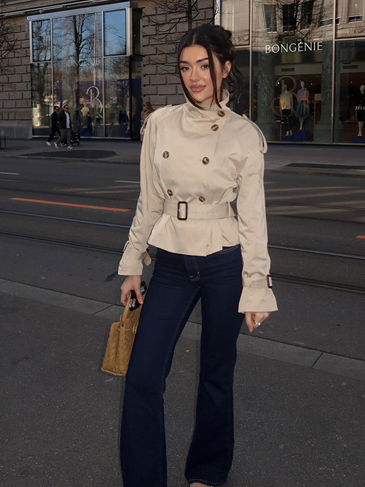 מעיל טרנץ' אלגנטי שחור עמיד למים לנשים - מעיל לכל העונות