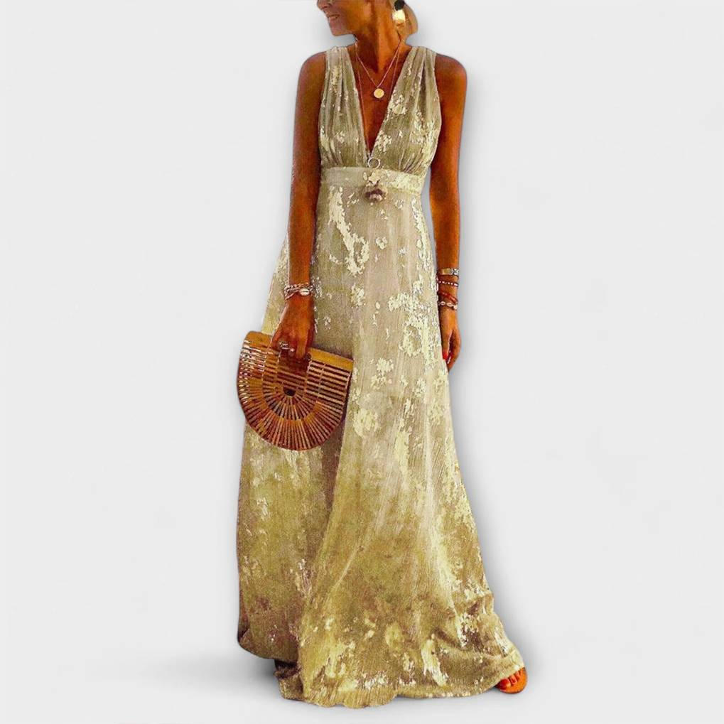 שמלות זורמת עם צווארון V ופרטי פייטים