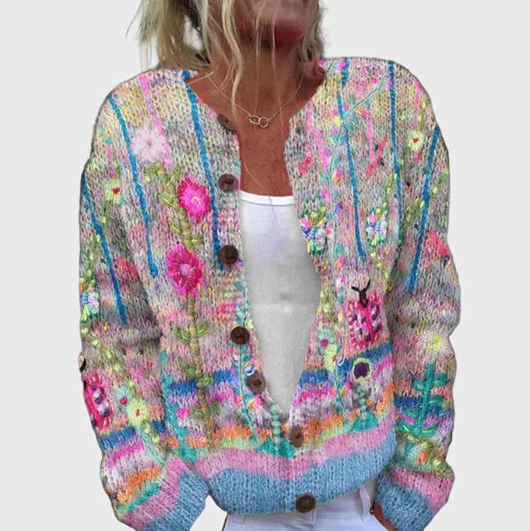 ג'קט סרוג אלגנטי עם דוגמא פרחונית