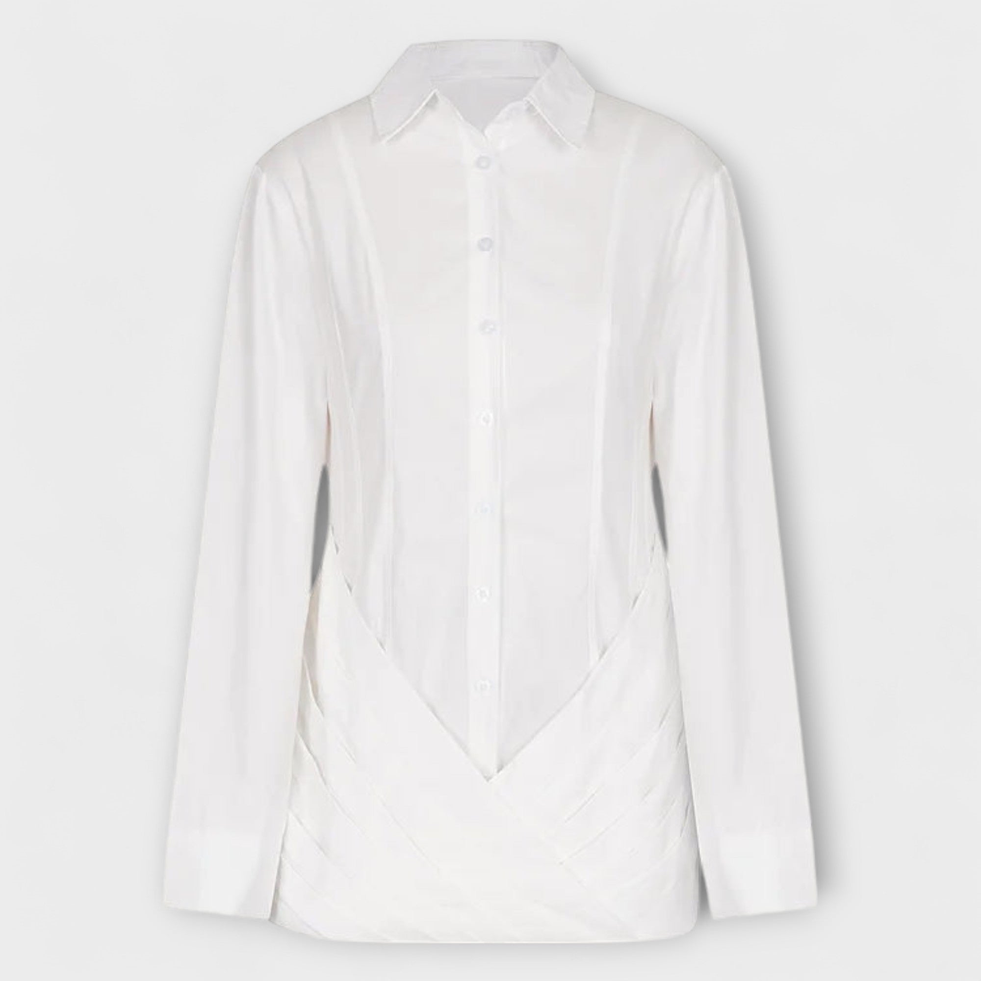 אינדיי - שמלת חולצה לבנה עם שרוולים ארוכים