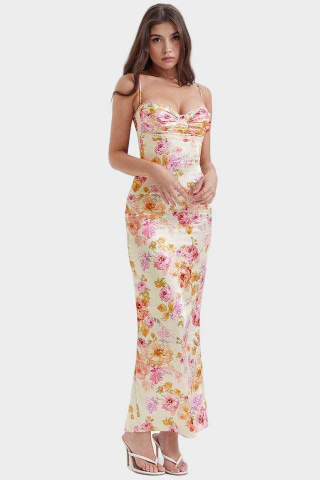 רוזה | שמלת סטן פרחונית