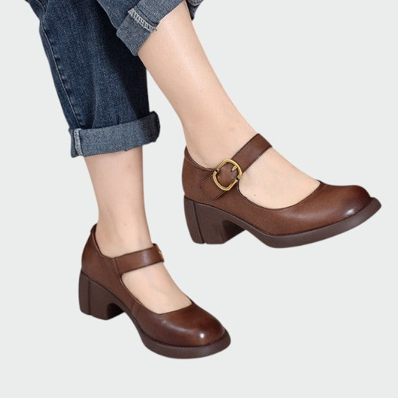 אוליביה - נעלי מרי ג'יין עם עקב עבה וסוגר