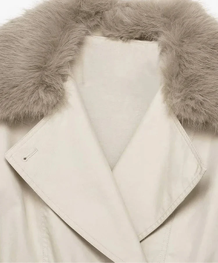 מעיל טרנץ' קמיל עם פרווה סינתטית