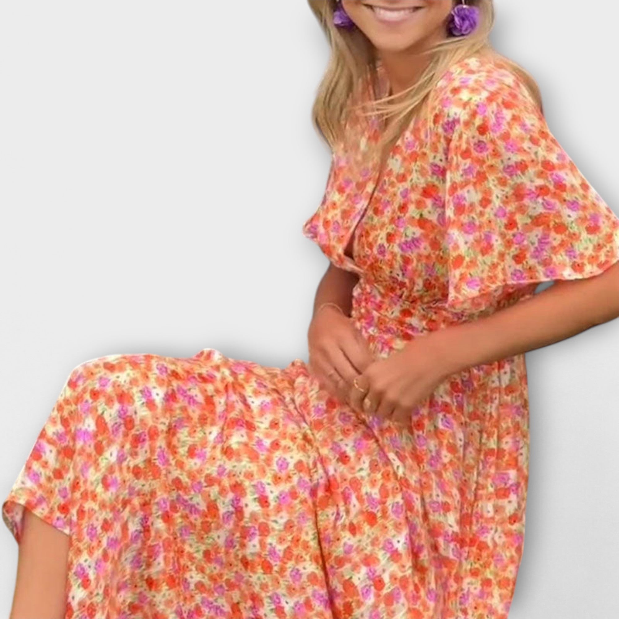 אלסי - שמלת V-צוואר קלאסית