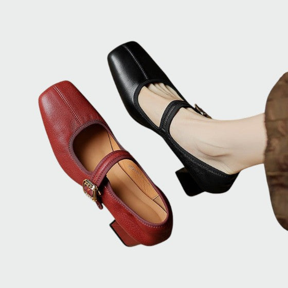 אוליביה - נעלי מרי ג'יין עם עקב בלוק וסוגר